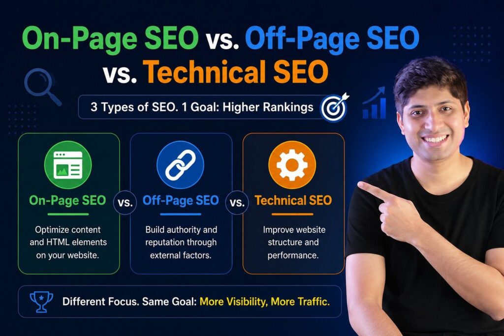 On-Page SEO vs. Off-Page SEO vs. Technical SEO